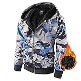 Boys Zip Up Hoodie Heavyweight Winter Sweatshirt Fleece Sherpa Lined Warm Jacket (8-9, 12#blue camouflage)