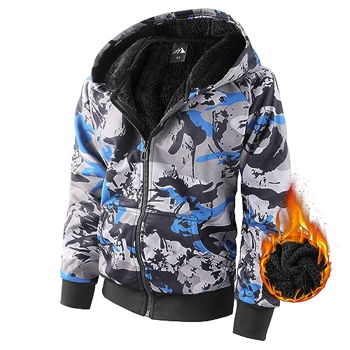Boys Zip Up Hoodie Heavyweight Winter Sweatshirt Fleece Sherpa Lined Warm Jacket (10-12 12#blue camouflage)