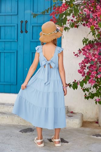 GRACE KARIN Girls Dress Summer Tie Back Party Dress Ruffle Sleeve Smoke Tiered Special Occasions Maxi Tween Dresses Size 5-144