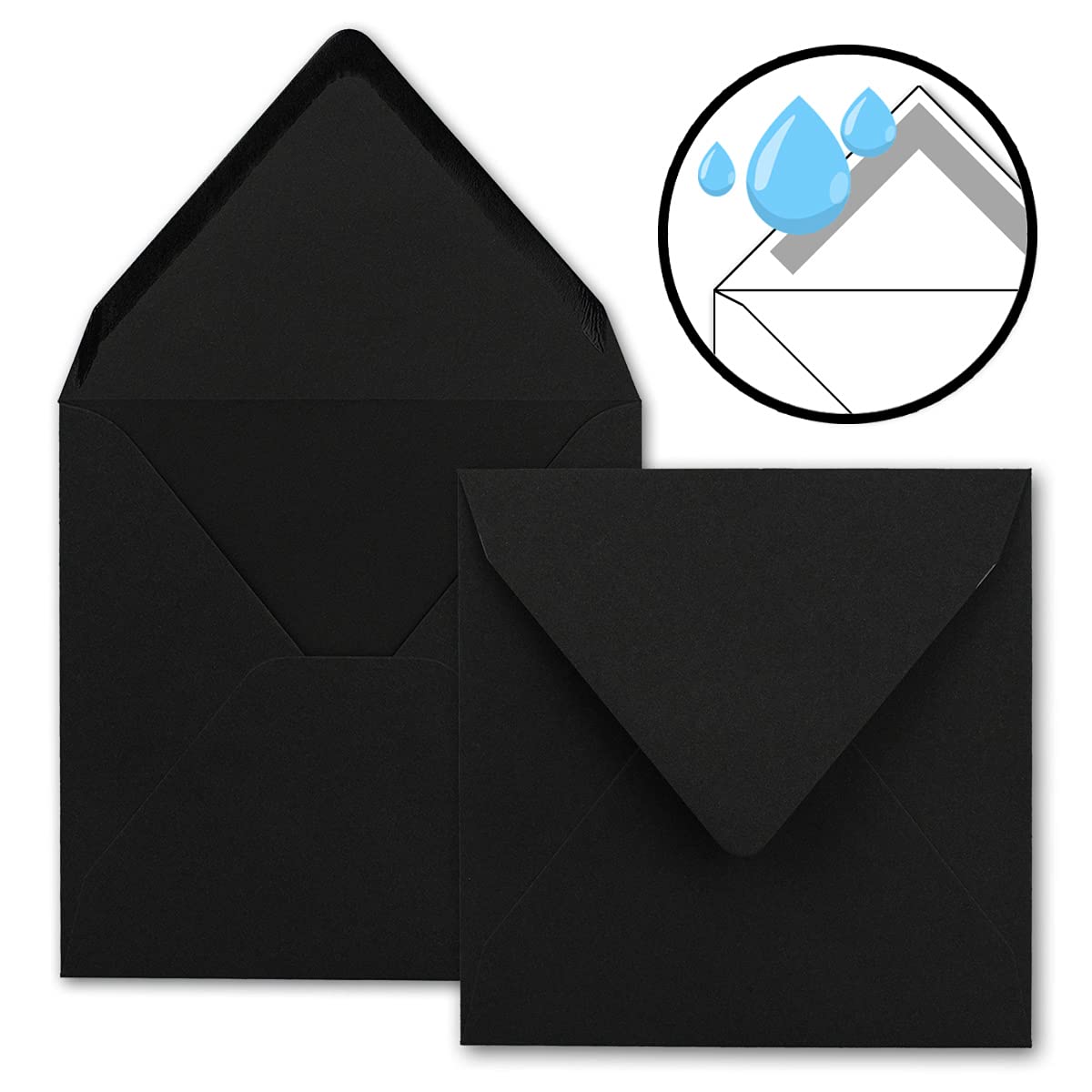 150x Quadratische Briefumschläge in Schwarz - 15,5 x 15,5 cm - ohne Fenster, mit Nassklebung - 110 g/m² - Für Einladungskarten zu Hochzeit, Geburtstag und mehr - Serie FarbenFroh