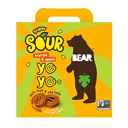 BEAR Sour - Real Fruit Yoyos - Mango-Apple - 0.7 Ounce (5 Count) - No added Sugar, All Natural, non GMO, Gluten Free, Vegan - Healthy on-the-go snack for kids & adults