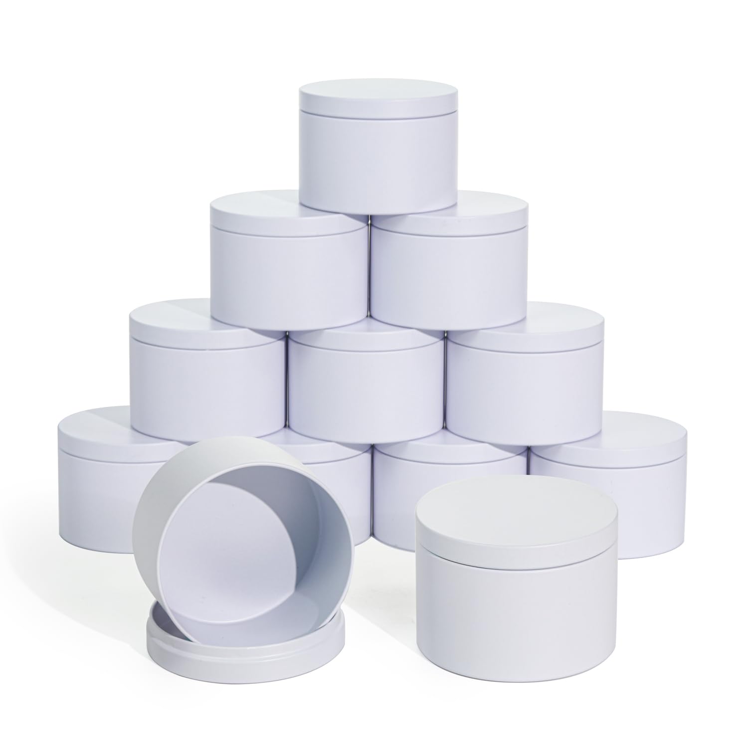 Tins With Lids, 3 Wicks Containers 12 Pack 14oz/420ml Seamless Bulk for Candle Making Supplies Wholesale Empty Jars - White