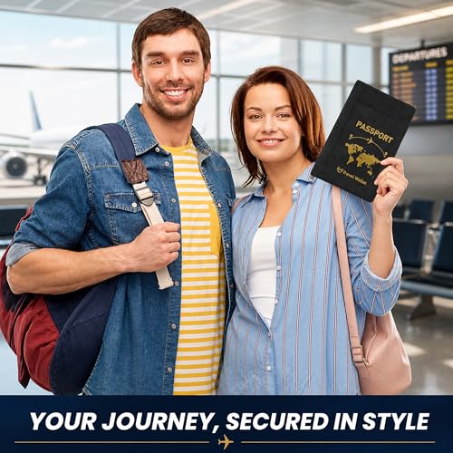 Image of Storite RFID Blocking PU Leather Travel Passport Holder, Black | Cover Case, Travel Wallet, Document Organiser, Removable Hand Strap, For Men & Women