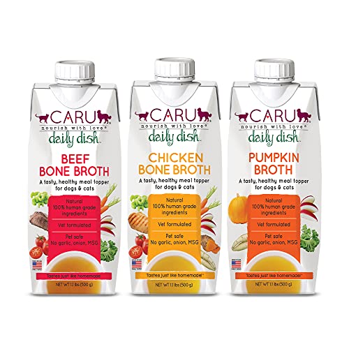 Caru Daily Dish Beef-Chicken-Pumpkin Broth 17.6oz Variety Pack (3 Pack)