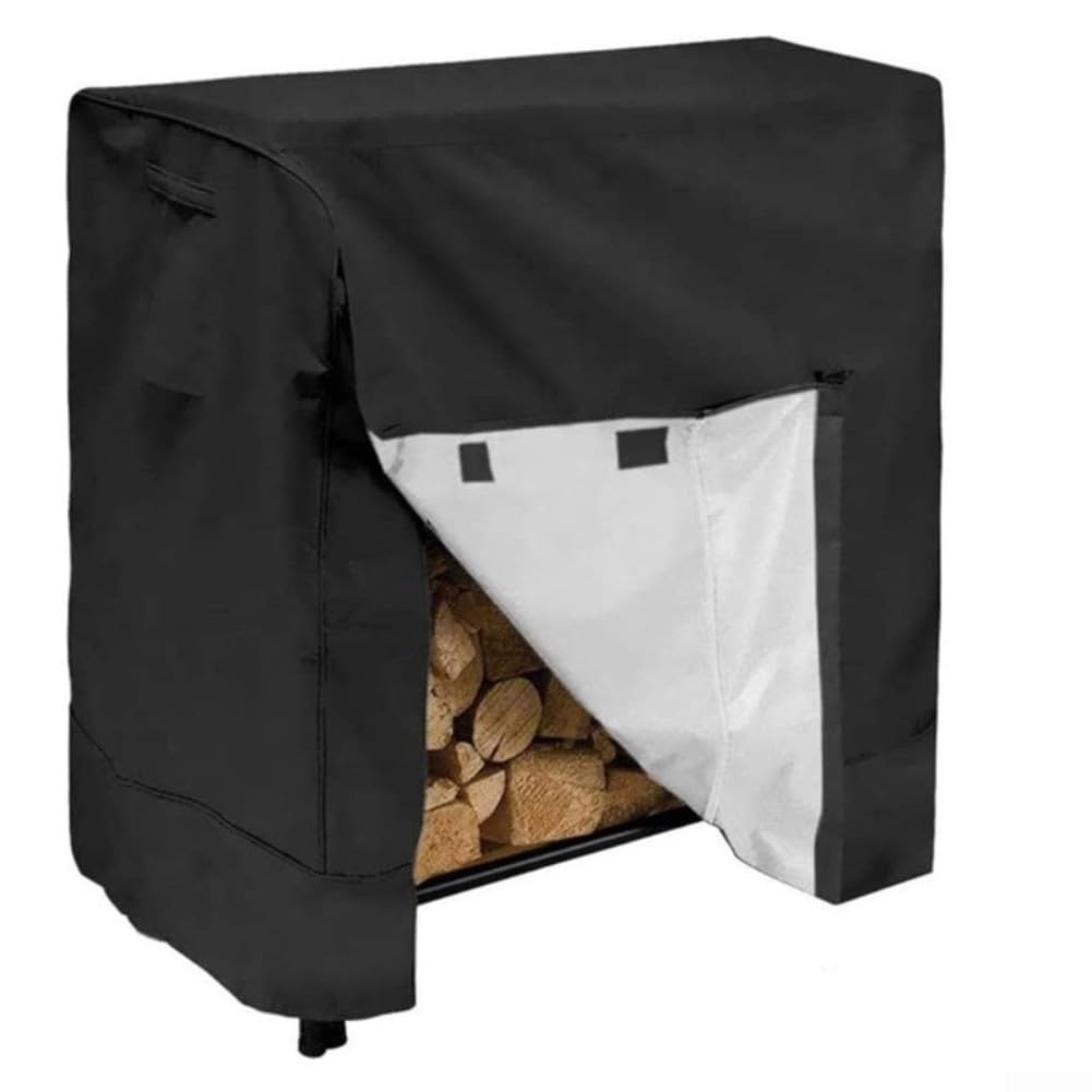 Kaminholzregal-Abdeckung, wasserdicht, quadratisch, Garten, Outdoor, Winter, Holzstapelschutz, staubdicht, UV-Schwarz (122 x 61 x 107 cm)