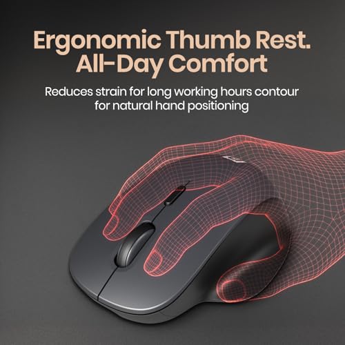 Image of Portronics ToadGo Wireless Rechargeable Bluetooth Mouse with Thumb Rest Support, (Bluetooth + 2.4 GHz) Connectivity, Rechargeable Battery, Adjustable Dpi, Noise-Free Clicking, Wide Compatibility