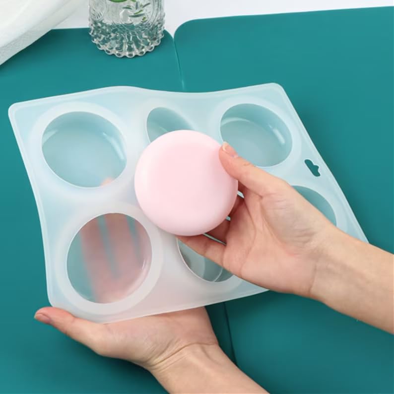 Image of MoldBerry Silicone Soap Mold | 6 Cavity Round Soap Mould | Versatile Soap Mold for Crafting | Circular Soap Tray for Soap Making, Homemade Soap, Bath Bomb, Soap Bars (Multicolor - PK1)