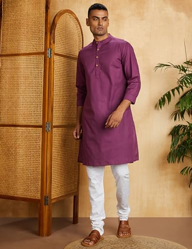 Image of Amazon Brand - Symbol Men's Cotton Solid Long Kurta Pyjama Set (2pcs)