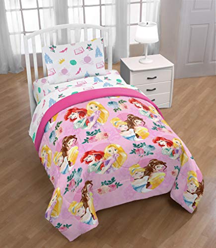 Image of Disney Princess Twin Comforter Set 4 Piece Kids Bedding for Girls, Pink