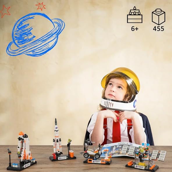 Image of Galaxy Hi-Tech Space Exploration Shuttle Toys for Kids,STEM Building Set Aerospace Building Kit Toy with Rocket,Space Shuttle,Moon Buggy & Satellite Educational Kit Space Theme Blocks & Bricks,168 Pcs