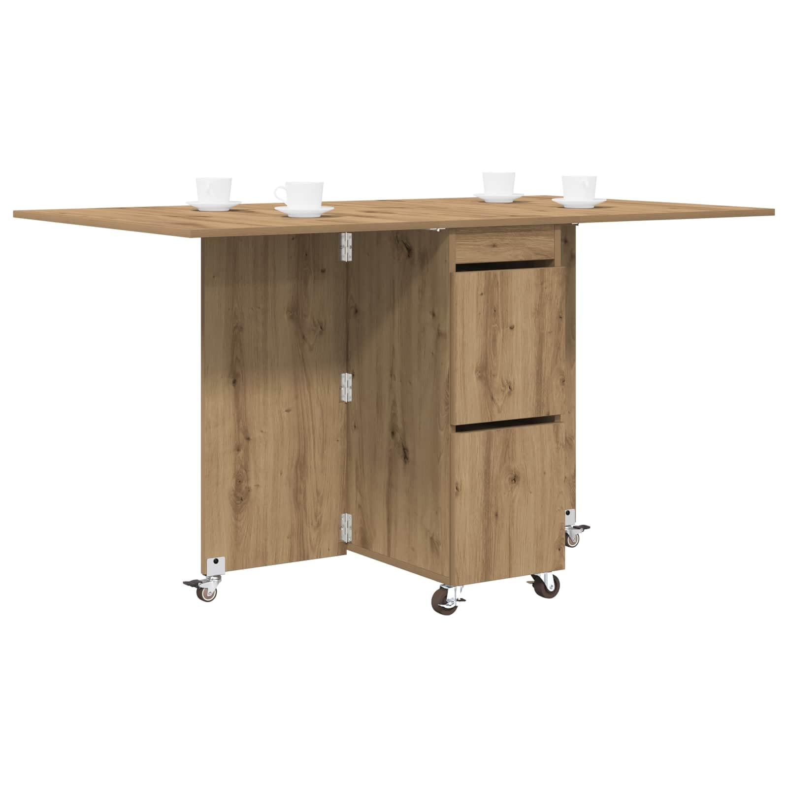 Tavolo da Pranzo Estensibile 140x80x77 cm in Legno Ingegnerizzato | Salvaspazio pieghevole per cucina e soggiorno con vano contenitore interno per riporre accessori ordinatamente.