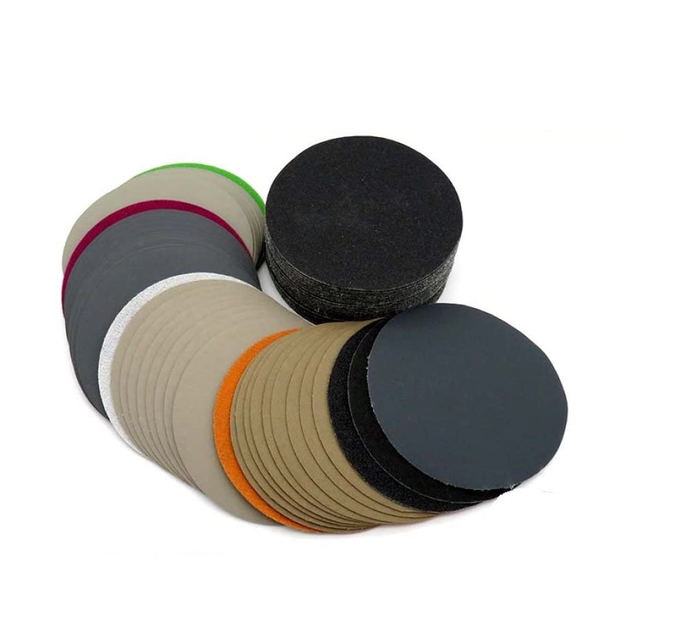 SHENGANG 50 Uds 4 pulgadas 100mm papel de lija resistente al agua 60 a 10000 grano gancho bucle disco de lijado de carburo de silicio húmedo seco para pulido, 10000