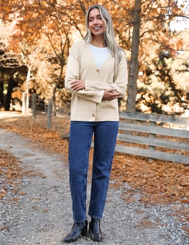 Image of Zeagoo Women's Oversized Button Cardigan Sweaters 2026 Fall Open Front Lightweight Cardigans V Neck Loose Knit Outwear Apricot