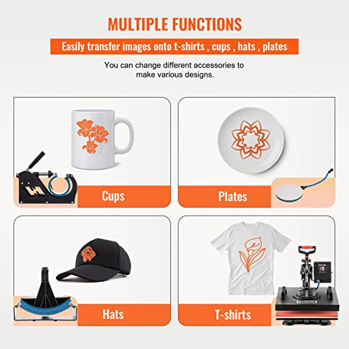 Image of VEVOR Heat Press Machine - 6 in 1 Combo Heat Press Sublimation Machine for DIY T-Shirts /Hats /Mugs /Heat Transfer Projects, 15x15 Multifunction Swing Away Heat Press with 360 Rotation