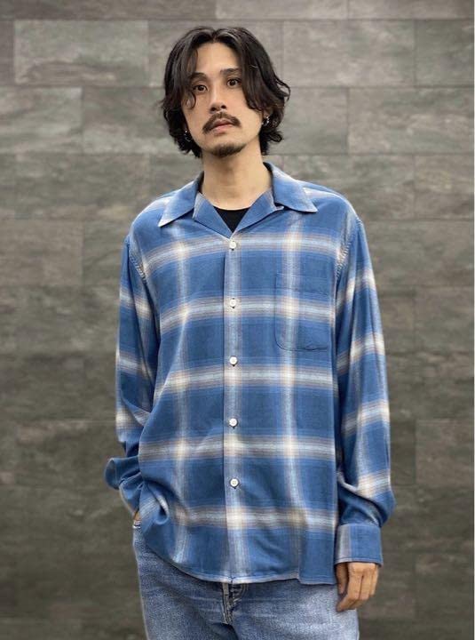 3751M【タグ付き】ワコマリア☆オンブレチェック柄 長袖シャツ ブルー