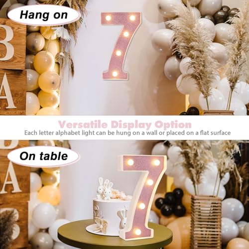 Image of LED Marquee Numbers, Small Light Up Numbers for Party, 8.58 Inch Battery Powered Lighted Number for Birthday, Night Light, Table or Home Decor (Pink Glitter, Number 7)