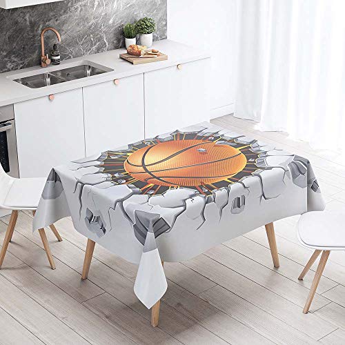 Chickw1 Nappe Rectangulaire Tissu Polyester, Basketball Nappe de Table Imperméable Résistant Anti-Taches Anti-Poussière Cuisine Fête, Couleur & 9 Tailles au Choix (Basket-Ball 3D,140 * 140cm)
