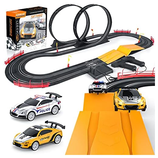 Electric High-Speed Slot Car Race Car Track Sets with 2 1:43 Scale Slot Cars and 2 Hand Controllers with Headlights and Dual Racing, Toys Gifts for 6 7 8 9 10 11 12 Boys Girls