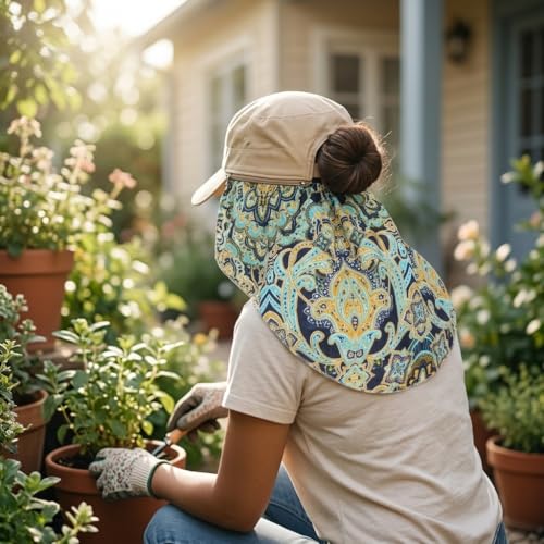 Image of PALAY Hats for Women UPF 50+ Anti-UV Wide Brim Foldable Sun Visor Hat with Detachable Top & Neck Scarf, Large 14cm Brim, Lightweight Canvas Fabric, Summer Beach Outdoor Protection (Floral)