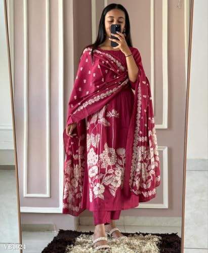 Image of GoSriKi Women's Viscose Anarkali Kurta Set with Dupatta | Anarkali Suit for Women Cotton | Kurta Palazzo Dupatta Set | 3 Piece Ethnic Wear for Festival & Party | Anarkali Suit for Women