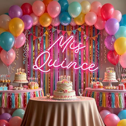 Image of Mis Quince Neon Sign 19.5inches 15th Birthday Party Decor, Customizable Quinceanera Neon Light with USB Power, White LED Wall Art for Living room, Bedroom, Unique Gift for Girls-Pink