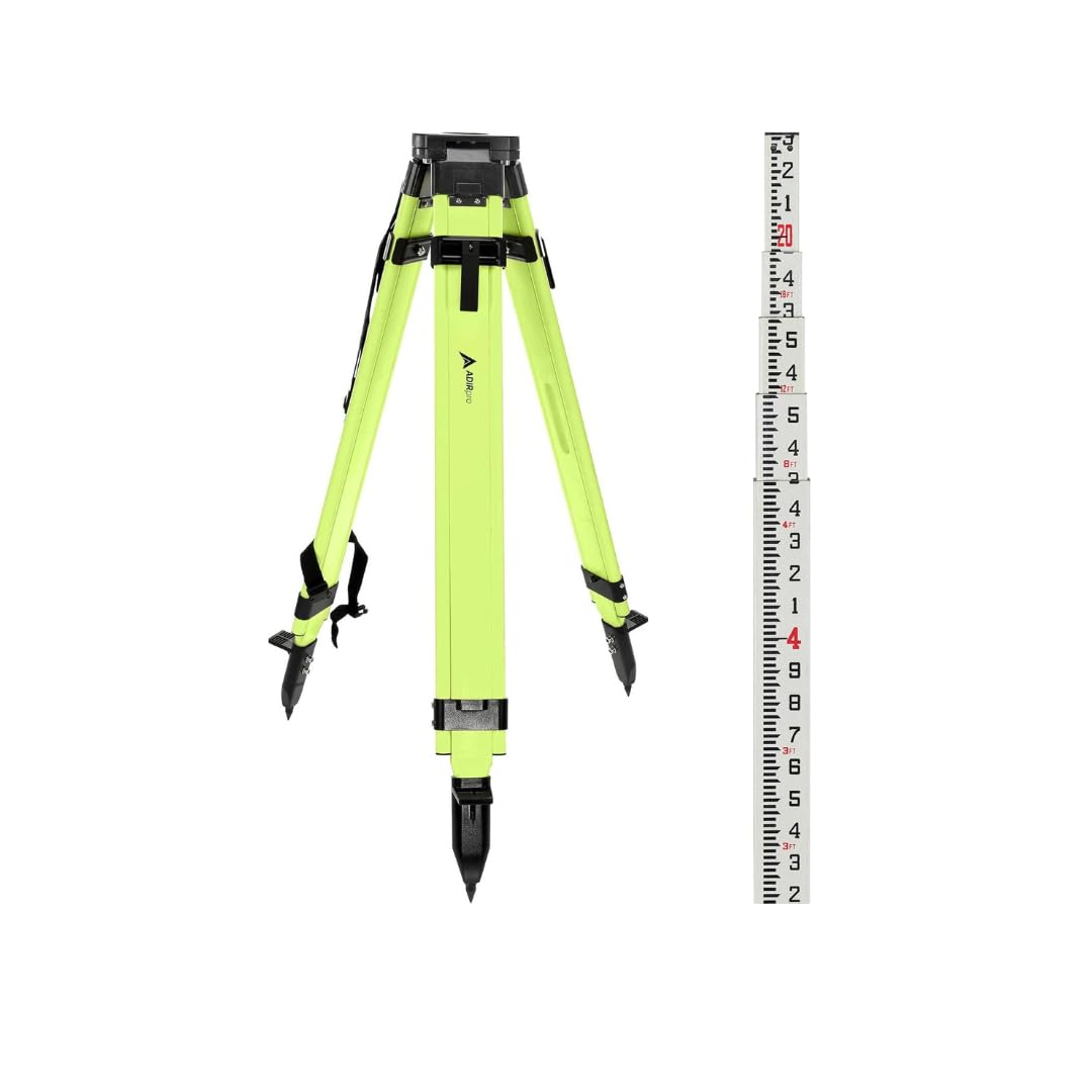 AdirPro20-Foot Fiberglass Grade Rod (10Ths, 5-Section), & AdirPro High Visibility Universal Survey Tripod (Green) Bundle