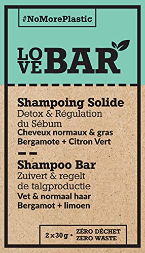 Love Bar - Shampoing Solide Détoxifiant & Régulateur à la Bergamote & au Citron Vert - Cheveux Normaux et Gras (2 x 30 gr) Cover