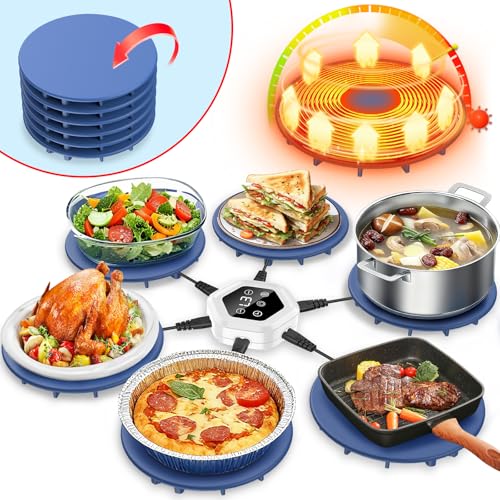 Upgrade Food Warming Mat,6-in-1 Silicone Warming Mat for Food-Fast Heating Electric Warming Tray...