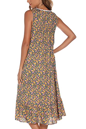 Image of AVIIER Cotton Nightgowns for Women Sleeveless House Dress Ladies Long Nightdress with Pockets S-XXL