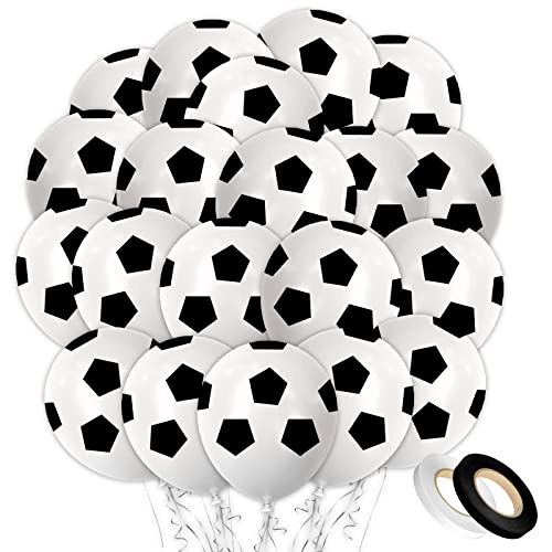 24 Balón De Fútbol Globos, Globos De Cumpleaños 12 Pulgadas Para Fiestas Temáticas Deportivas De Cumpleaños Para Niños,helio Para Globos, Globos Con Estampado De Fútbol En Blanco Y Negro Cover