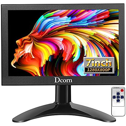 Dcorn 7 inch Mini Monitor,Small HDMI Monitor 1080P IPS Computer Monitors Support HDMI VGA BNC AV Input with Wall Bracket&Remote Control 1280x800 Pixel,160 Full Viewing w/Speaker Cover