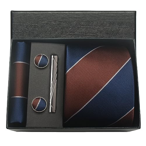 Image of Striped Plaid Polka Dot Mens Tie Formal Necktie Pocket Squares Ties Clips Cufflinks Classic for Men Set