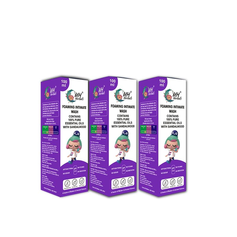 UH Herbals Foaming Intimate Wash for Men |100% Herbal, Sandalwood fragrance | For pH Balance and Gentle Cleansing | Prevents Dryness, Itching & Irritation | With Germ and Odour Protection (Pack Of 3)