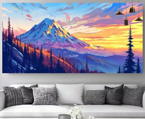 Broderie Diamant Kit Complet 5D Strass Éclatants | Toile XXL 70x140cm Paysage Montagnes