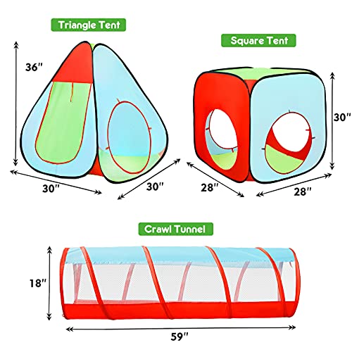 3pc Kids Play Tent for Toddler with Ball Pit+Crawl Tunnel+Castle Tent, Pop Up Children Playhouse for Boys and Girls Gift, Collapsible Baby Play Tent Toy Indoor and Outdoor Games
