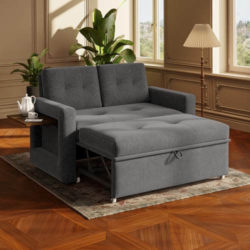 YOUDENOVA Sofa mit Schlaffunktion, Schlafsofa mit 5-stufig Verstellbarer Rückenlehne, Schlafcouch mit Bettfunktion, Couch mit Tisch & Seitentasche, 2...
