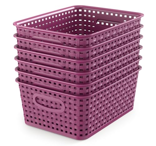 WYT 6-Pack Plastic Small Shelf Storage Weave Baskets Organizing for