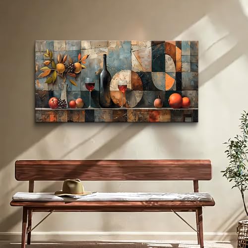KELIYUAN Large Canvas Wall Decor For Kitchen Wall Art For Living Room Dining Room Decorations Wine Glass Painting Still Life Abstract Picture Artwork Pub Wall Mural Posters Home Decor 24"x48"