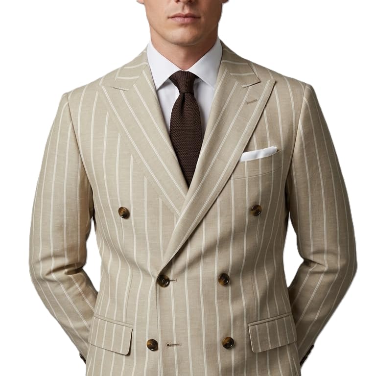 canetti italy Premium Unstitched Beige Striped Suiting Fabric – Ideal for Custom Tailored Suits – 100% Luxury Poly Cotton Fabric – Rich Texture, Sophisticated Finish-picture-33