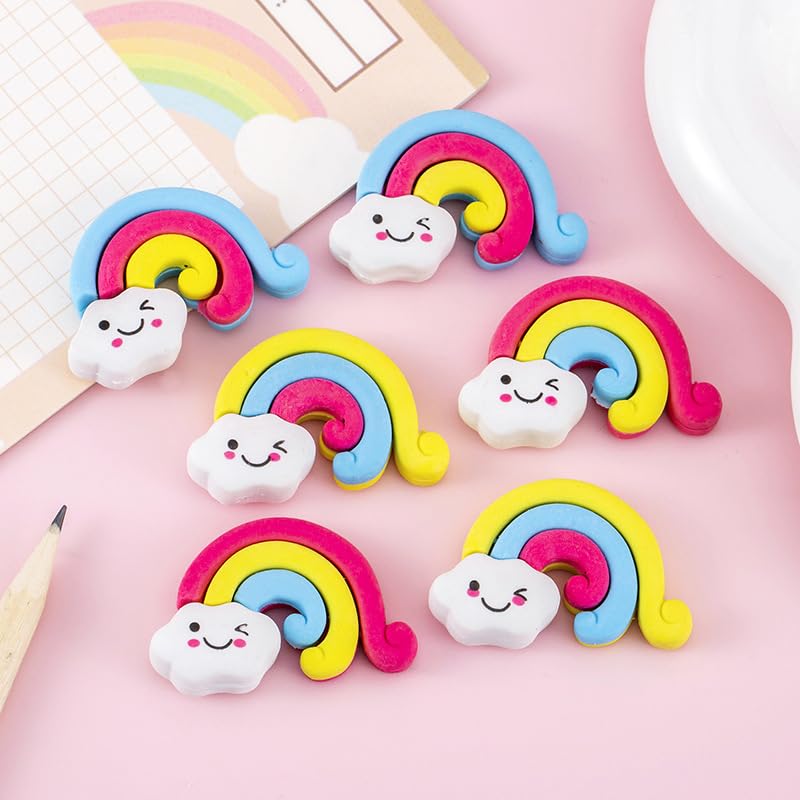 Image of Radiance 12 Pcs Rainbow Shape Erasers for Kids | Cute Pencil Erasers for Girls & Boys | Colorful Rubber Stationery | Birthday Return Gift for Kids | School Supplies (Multicolor)