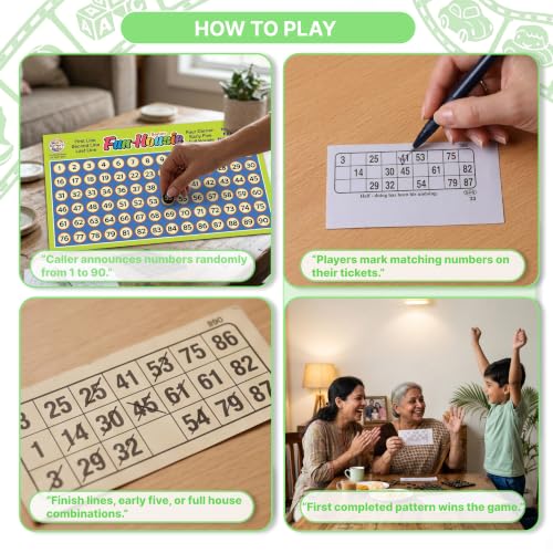 Image of Ratna's Fun Housie Senior, 180 Tickets Board Game, 1-90 Numbers, Fixing Checking Board, Family Party Games