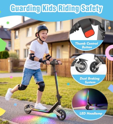 Image of Electric Scooter for Kids Ages 6-12, 150W Motor,10 Mph Max Speed, LED Display, K2-2 Speeds (6 /10 MPH), K2 Pro /K6-3 Speeds, Magnetic Charging, Colorful Light, Dual Brake Scooter for Girls Boys