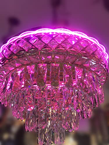 Image of Sanleen Round Shape k9 Crystal LED Chandelier Multicolour | Modern Metal Hanging Ceiling Light for Living Room Bedroom Dining Hall Home Decor | Luxury Decorative Crystal Lighting Fixture