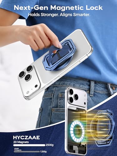 Image of 【On-the-Go】 Pro Aluminum Phone Grip Stand for MagSafe,【Extendable】 360 Rotatable Magnetic Ring Holder with【Anti-Slip】 Finger Strap for iPhone 17 16 Pro Max Portrait Landscape & Mag Safe Case - Blue