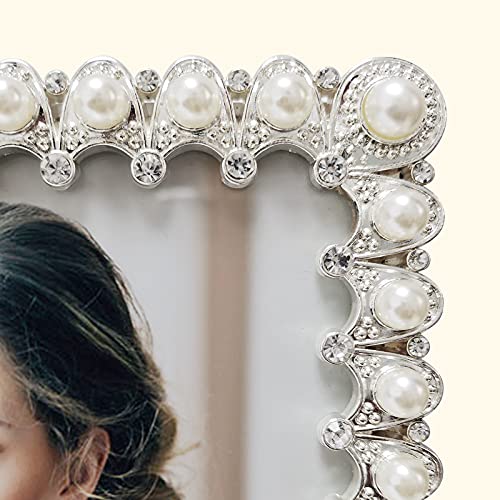 8X10 Pearl Picture Frame With Crystal For Wedding, Silver Plated Photo Frame For Tabletop, 8 By 10 Inch Frame For Mother's Day, Valentines Day, Friends #TOP1