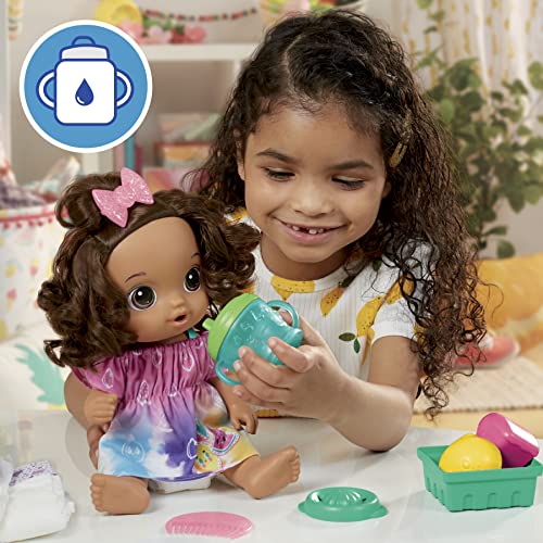 Baby Alive Fruity Sips Doll, Lemon, Toys For 3 Year Old Girls, 12-Inch Baby Doll Set, Drinks & Wets, Pretend Juicer, Kids 3 And Up, Brown Hair #TOP2