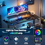 HLDIRECT 47 Inch Gaming Desk with LED Lights & Power Outlet, Computer Gamer Desk with Monitor Stand, Ergonomic Carbon Fiber Gaming Table Home Office Desk with Cup Holder, Headphone Hook & Mouse Pad - Image 5