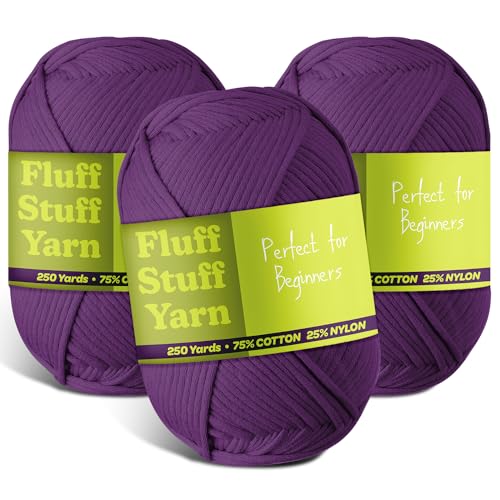 Image of Soft Yarn - Crochet & Knitting Yarn, Beginner Yarn with Easy-to-See Stitches, 3 Pack of 250 Yds Amigurumi Yarn, Cotton-Nylon Blend Tshirt Yarn, Worsted Weight Yarn 4, Purple Yarn