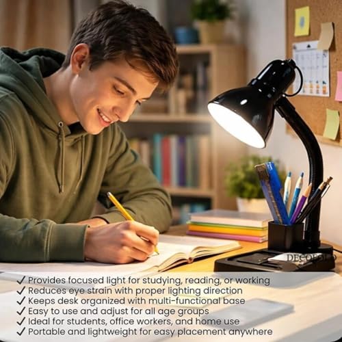 Image of Electric Study Lamp | Adjustable Neck Table Light for Students & Readers | Compact Desk Lamp for Study, Office & Bedroom Use (Black)