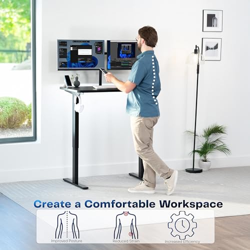 Image of VIVO Black 43 x 24 in Standing Desk, DESK-1B4B | Electric, Holds 220 lbs, Sit Stand Up, Height Adjustable, Home Office, Memory Presets, 1B Series, Black Frame